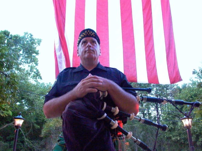 A bagpipe player shown during Bridgeville's 9/11 remembrance ceremony on Sept. 11, 2016.