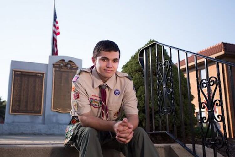 Jack Ghelarducci sits on the steps of the Bridgeville War Memorial on Washington Ave.