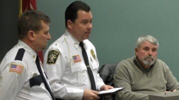 Bridgeville police chief Chad King (middle) and fire chief Bill Chilleo (left) at the Feb. 2017 Bridgeville Borough Council meeting.