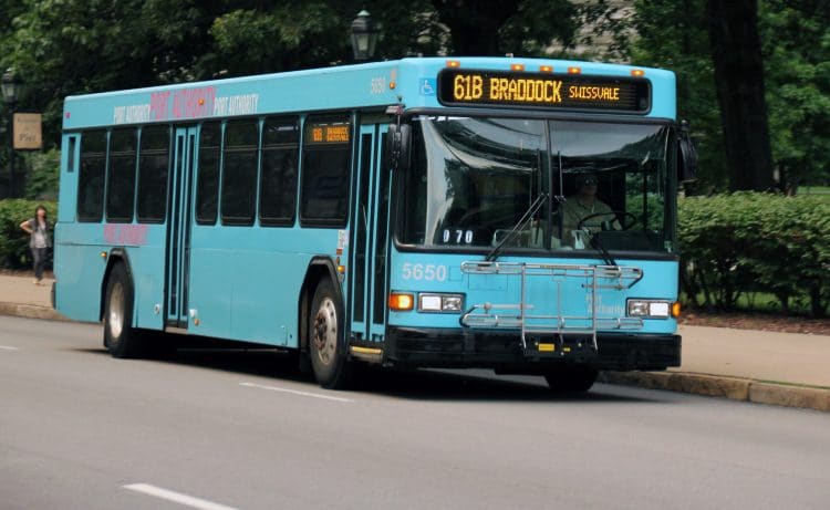 A Port Authority of Allegheny County bus headed to Braddock, PA.