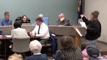 A Bridgeville resident explains her displeasure with a council plan to change parking rules on Mill Street. Photo from the April 10, 2018 Bridgeville Borough Council Meeting